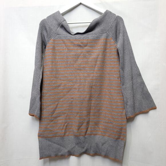 Anthropologie Elise Ribbed Tunic Size Small Gray Orange Stripe Off-the-Shoulder - Picture 2 of 9